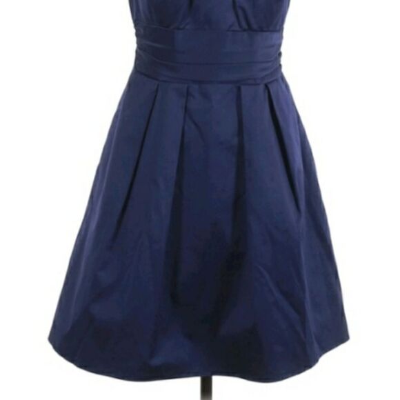 David's Bridal Twist Y-neck Halter Mini Fit & Flare Dress Pockets Navy Sz 2 - Picture 5 of 10